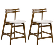Set di 2 sedie da pranzo in tessuto beige e struttura in legno massiccio marrone retrò senza braccioli con seduta
