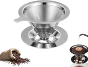 Filtro caffè - Supporto filtro caffè - Acciaio inossidabile - Filtrazione a doppia lastra - Riciclabile - Senza carta - Versa sopra la caffettiera - Caffè a filo - Ecologico - per camping - Barista - Espresso