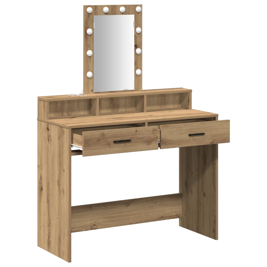 Tavolo da trucco con luci LED Rovere Artigianale 100x41x140 cm