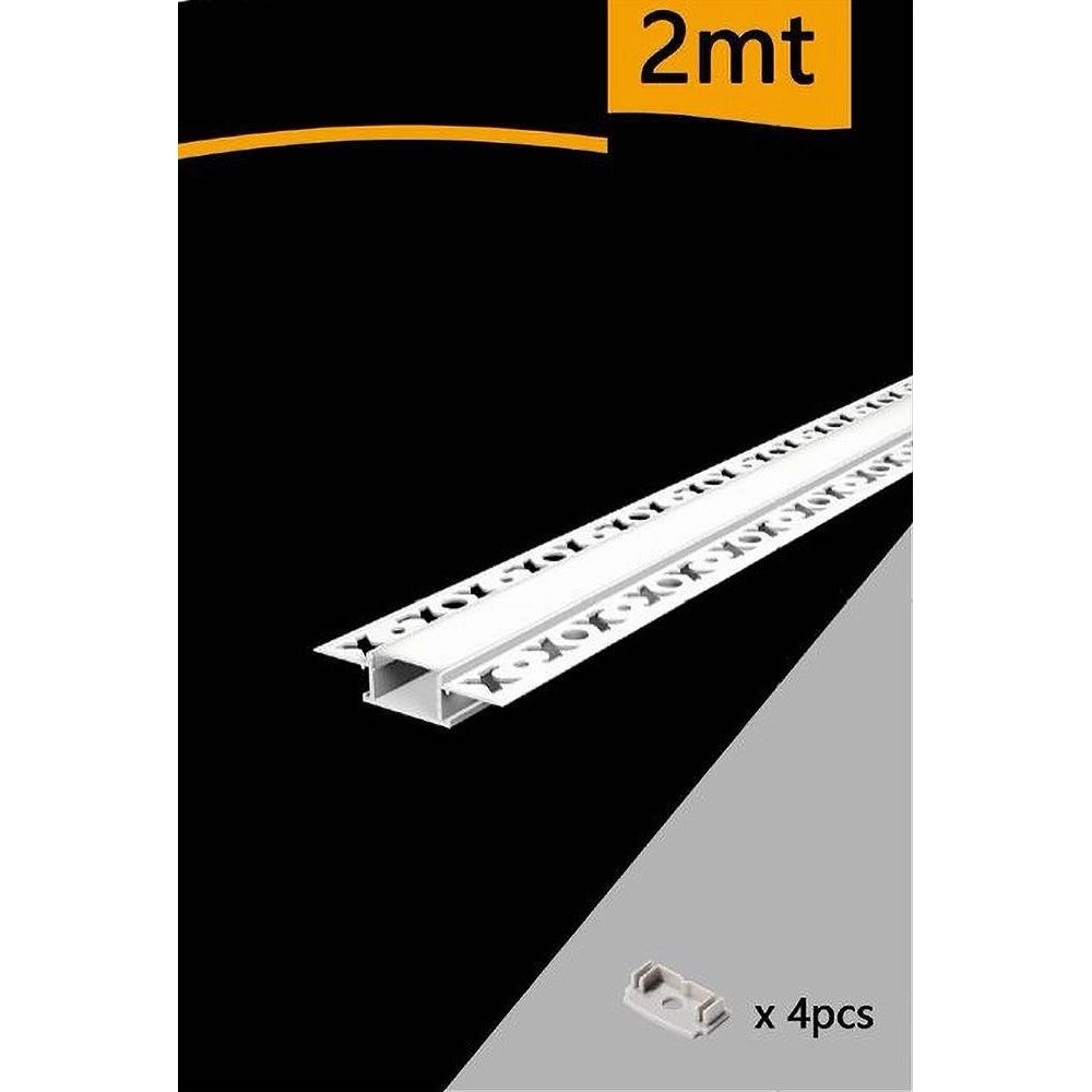 Trade Shop - Profilo Ad Incasso A Scomparsa Alluminio 2 Mt Copertura Opaca Strip Led Al-12 -
