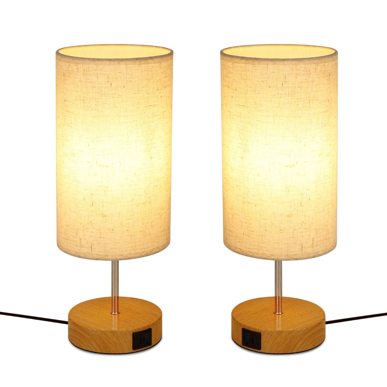 ZMH Lampada da tavolo touch dimmerabile USB ricarica paralume tessuto per comodino ufficio