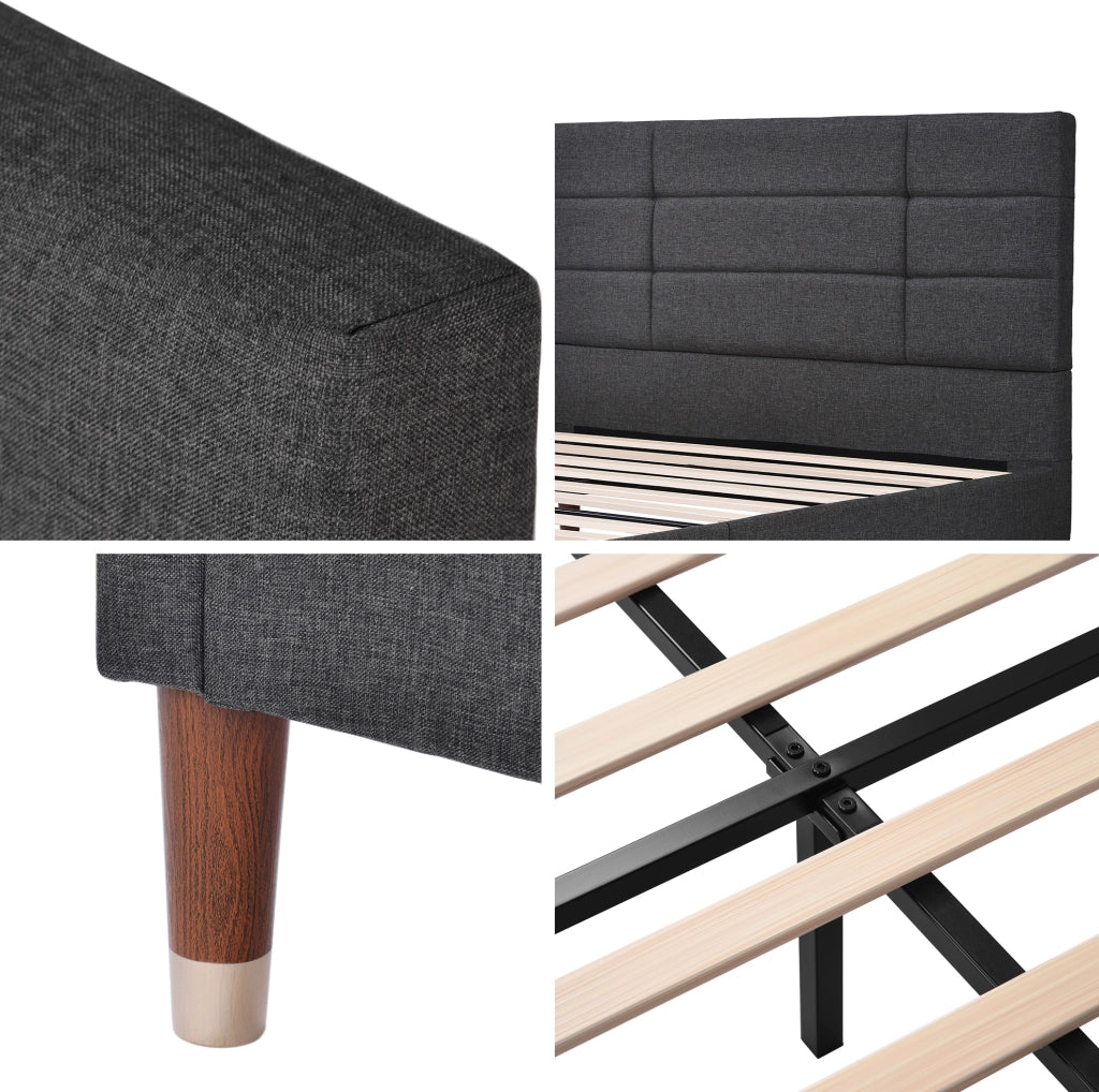 Letto imbottito 140x200 cm con testiera e rete a doghe, grigio