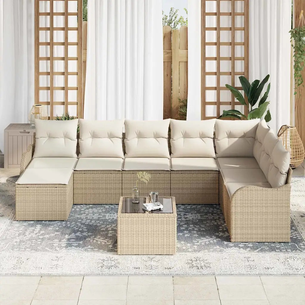 Set Divano da Giardino con cuscino 9 pcs Beige Poly Rattan 3345831