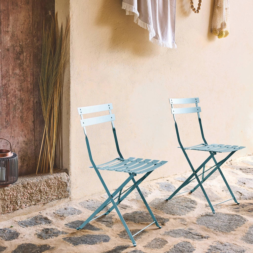 Set 2 sedie da giardino bistrot pieghevole in metallo, blu
