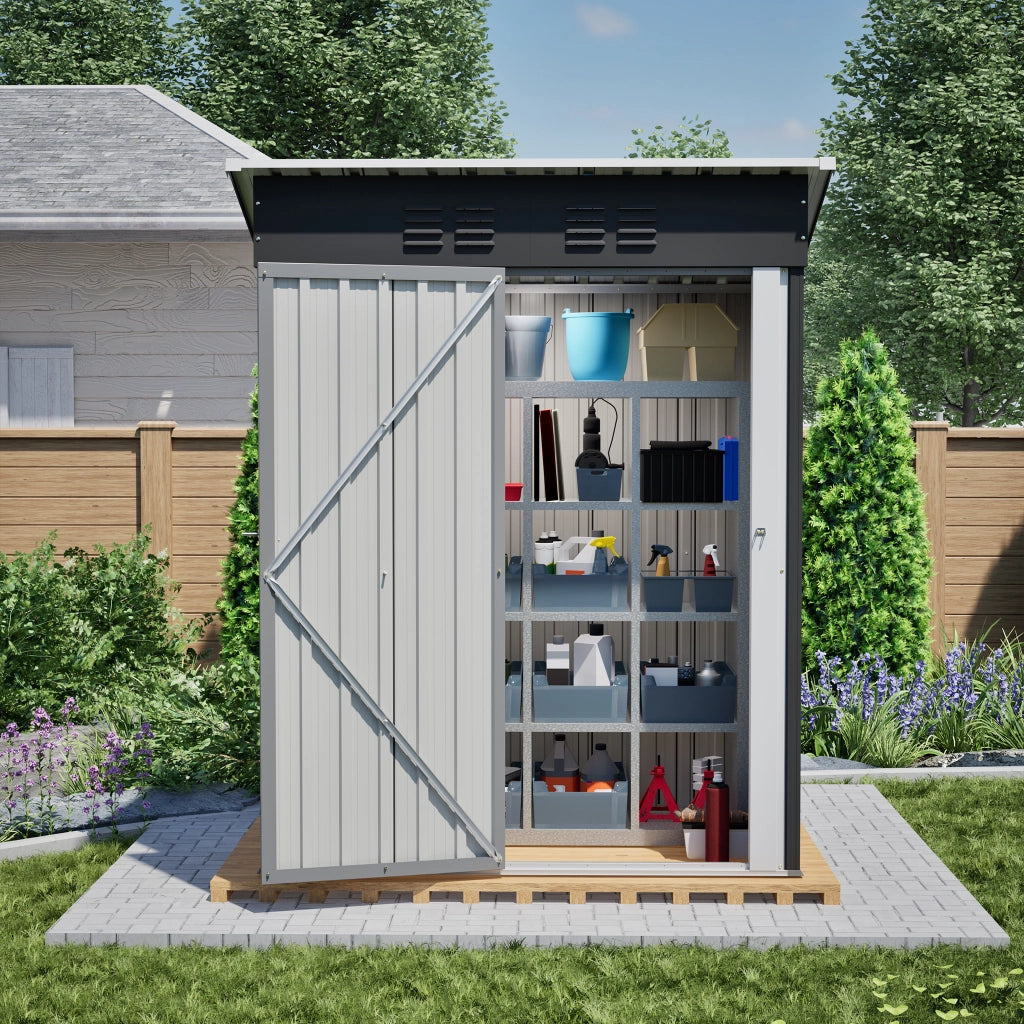 CASETTA Da Giardino 152,2x83,6x182 cm Metallo Nero con Porta Chiudibile