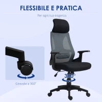 Sedia da Ufficio con Supporto Lombare e Poggiatesta, Seduta Girevole con Altezza Regolabile, Nero