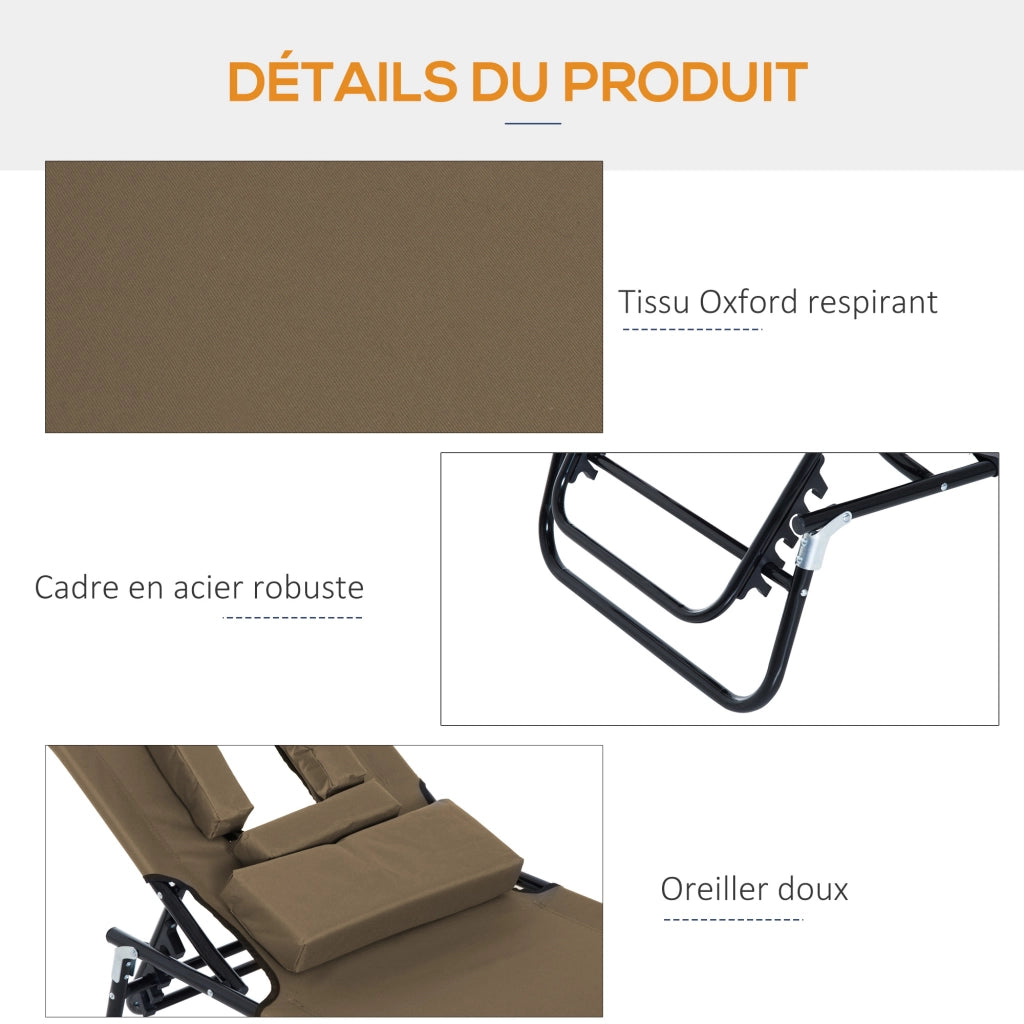 Chaise Longue Pieghevole con Poggiatesta ¨C Minimal ¨C Marrone