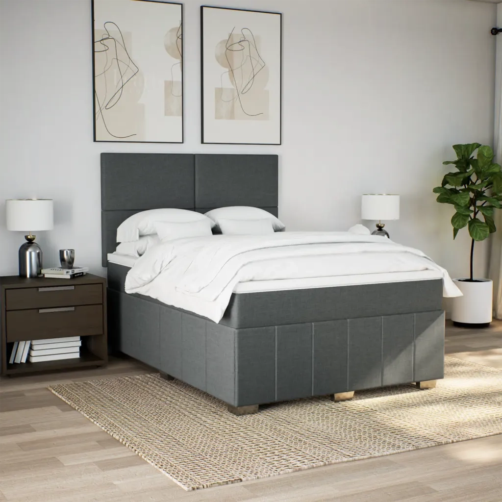 Giroletto a Molle con Materasso Grigio Scuro 160x200 cm Tessuto