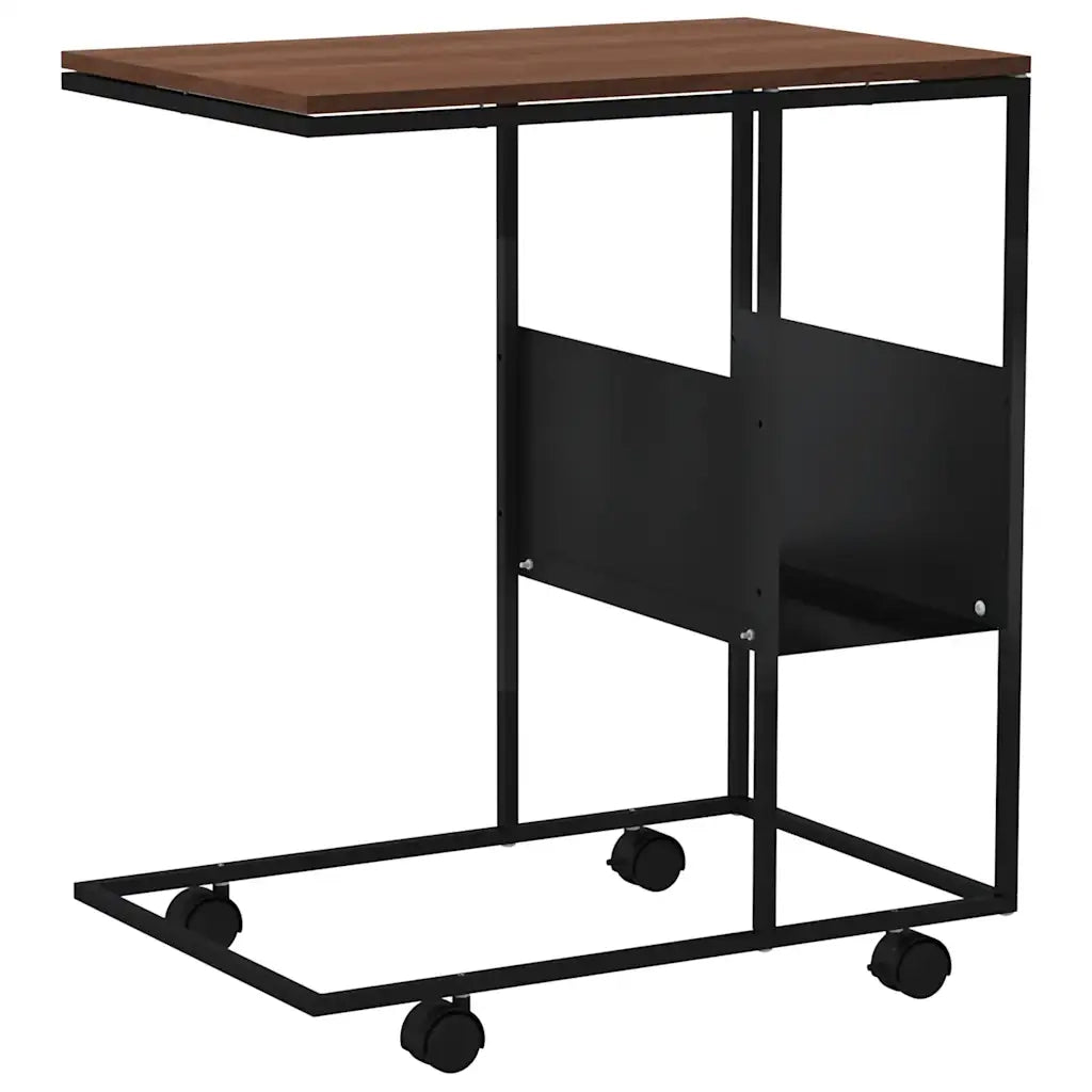 Tavolino con Ruote Nero 55x36x63,5 cm in Legno Multistrato 343108