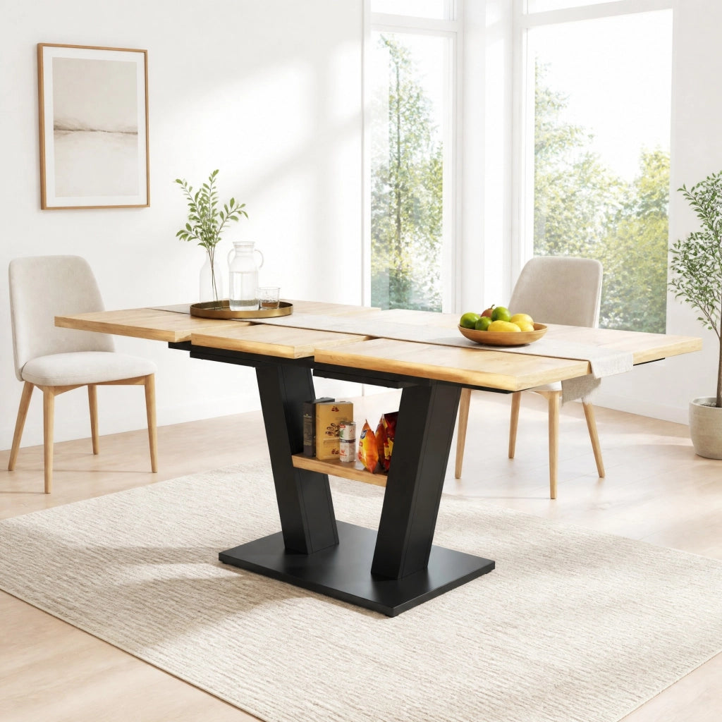 Tavolo da pranzo allungabile 118-157 cm in MDF nero e naturale per 6-8 persone
