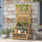 Porta piante a 2 livelli in legno di abete, con griglia e tetto, 75 x 50 x 166 cm, giallo