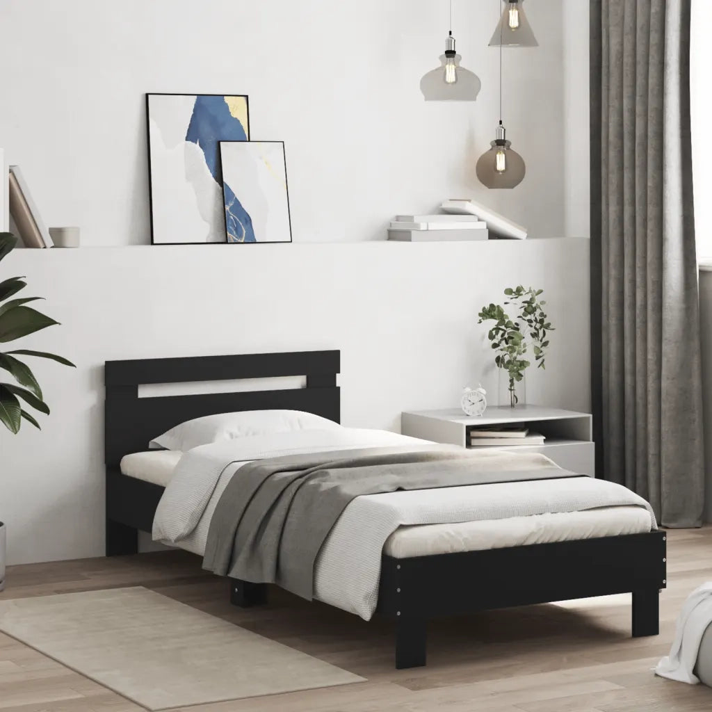 Giroletto con Testiera-Struttura Letto con testiera Nero 90x200 cm in Legno Multistrato 689150