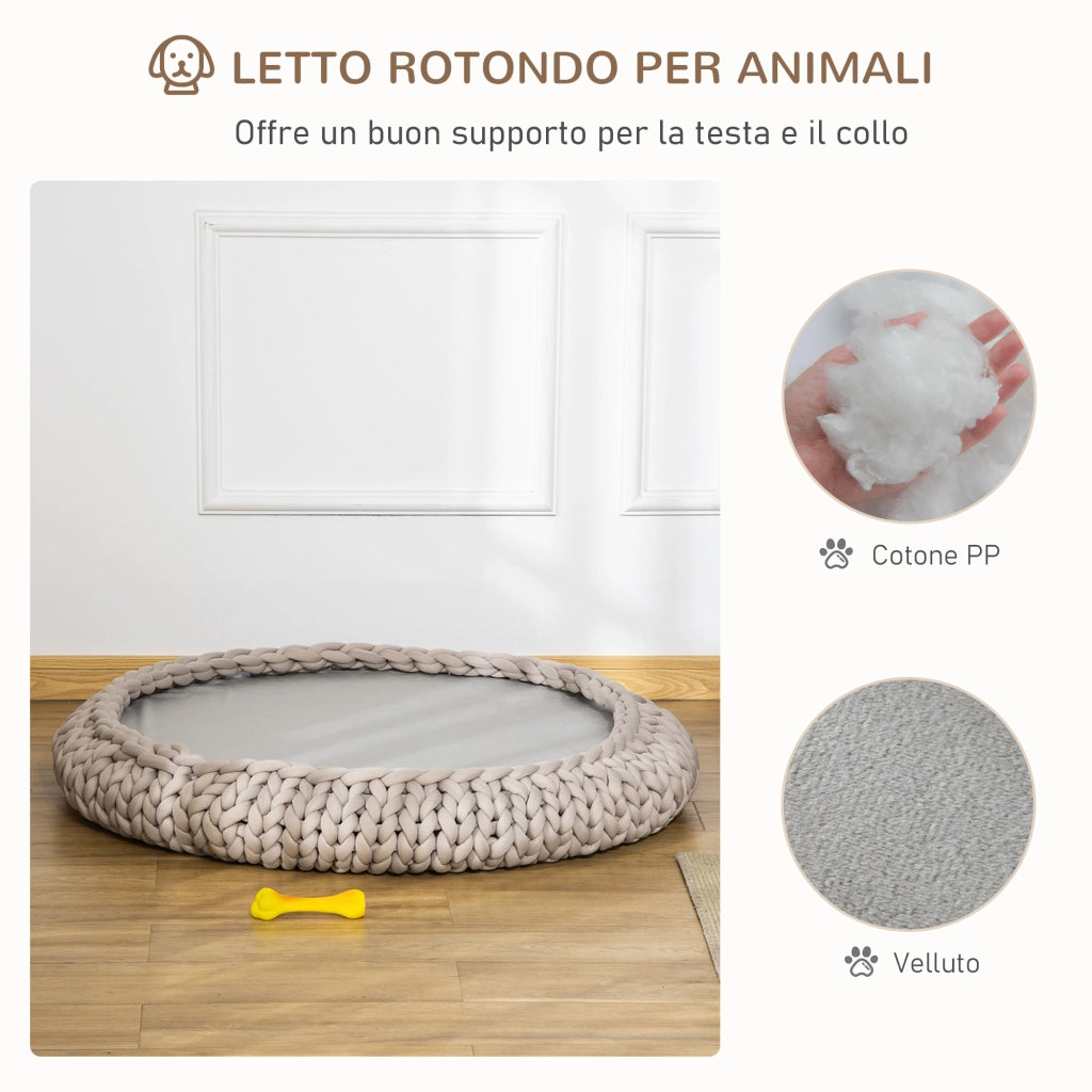 Cuccia per Cani e Gatti Rotonda con Bordi Rialzati e Cuscino, Lettino per Cani Imbottito Effetto Velluto, ¦µ93x15cm, Grigia