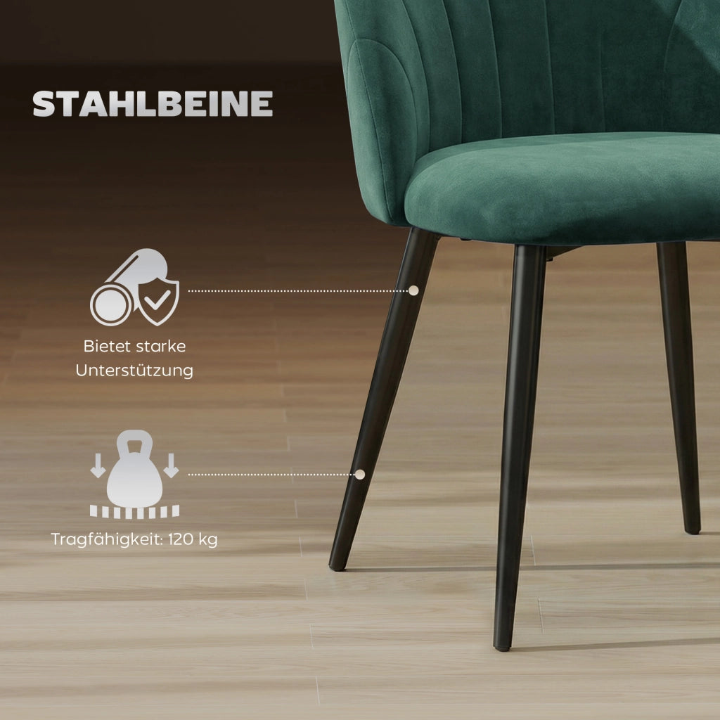 Sedia da pranzo imbottita con schienale curvo ¨C zephmum ¨C set di 2 pezzi, velluto, verde scuro