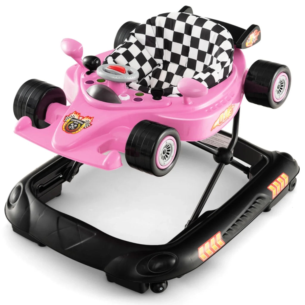 Girello trasformabile 71 x 61 x 48,5 cm 4 in 1 pieghevole luminoso e confortevole design auto da corsa in PP rosa 20_0009944