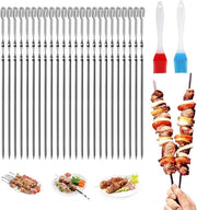 Spiedini per griglia in acciaio inossidabile da 30 cm - 24 pezzi - Borsetta per spiedini in silicone - Ideali per grigliate - Spiedini riciclabili