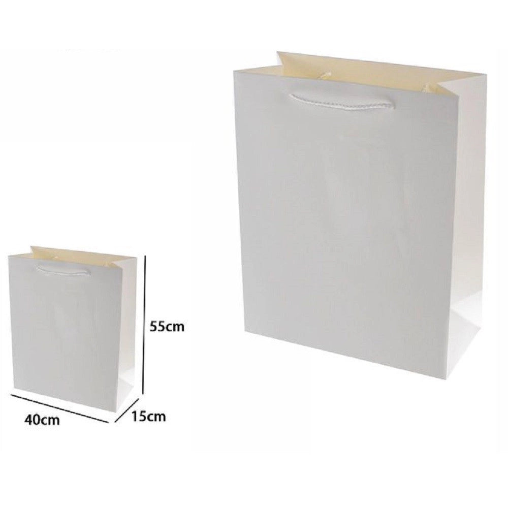 Trade Shop - Set 3pz Buste Borsa Regalo Sacchetti 55x40x15cm 69902 Bianco Con Manico Cordino -