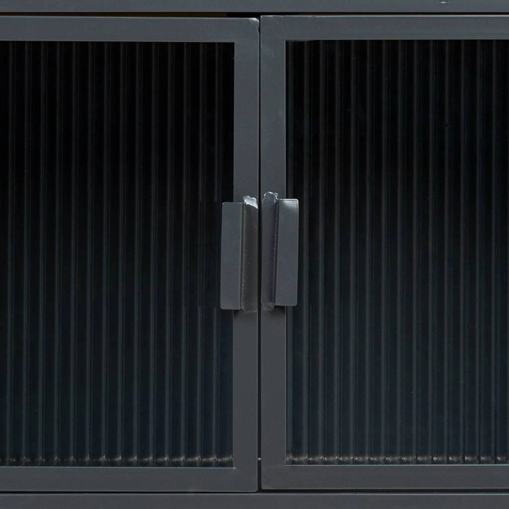 Credenza in vetro, metallo e legno 2 ante, nero 80x38x80,5h cm
