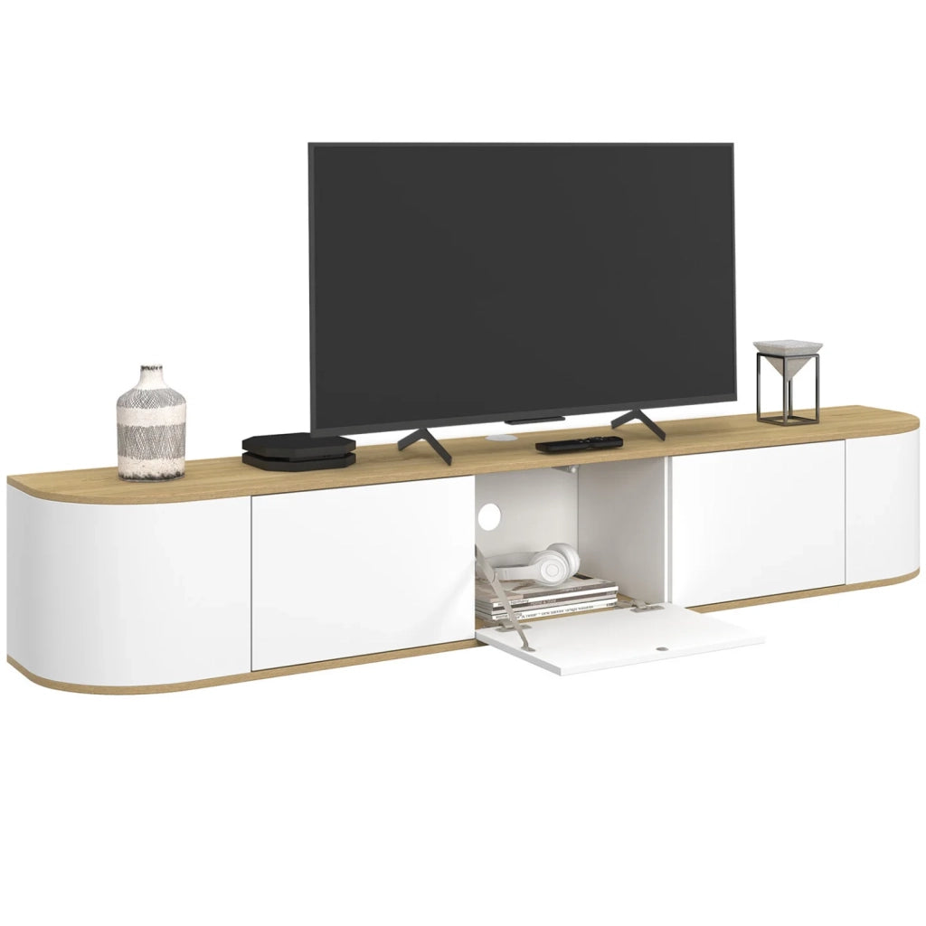 IDMarket - Mobile TV sospeso LEORA 180 cm a 3 ante in legno e bianco