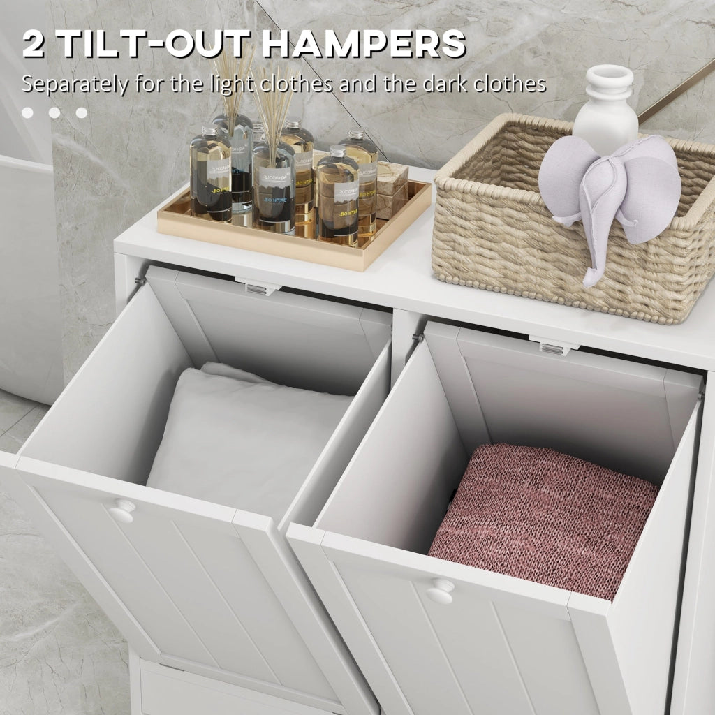 Mobile Portabiancheria con 2 Scomparti a Ribalta 66x33x68 cm in Legno Bianco