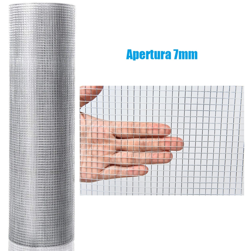 Rete da pollaio galvanizzata con spessore 0,6mm, Rete per pollaio e piante 0,9x15m con fori di 7mm