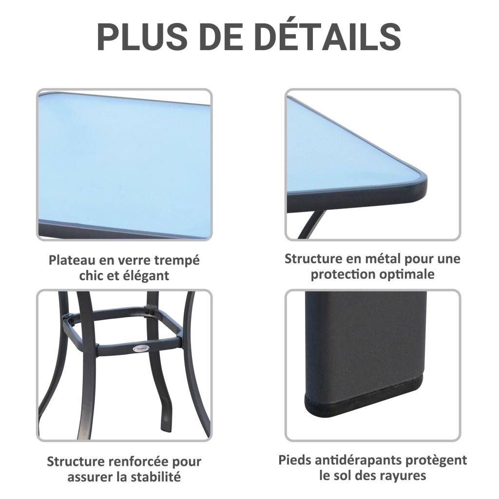 Tavolo da giardino ¨C zephmum ¨C Grigio, Metallo, Vetro temperato, 68x68x84 cm