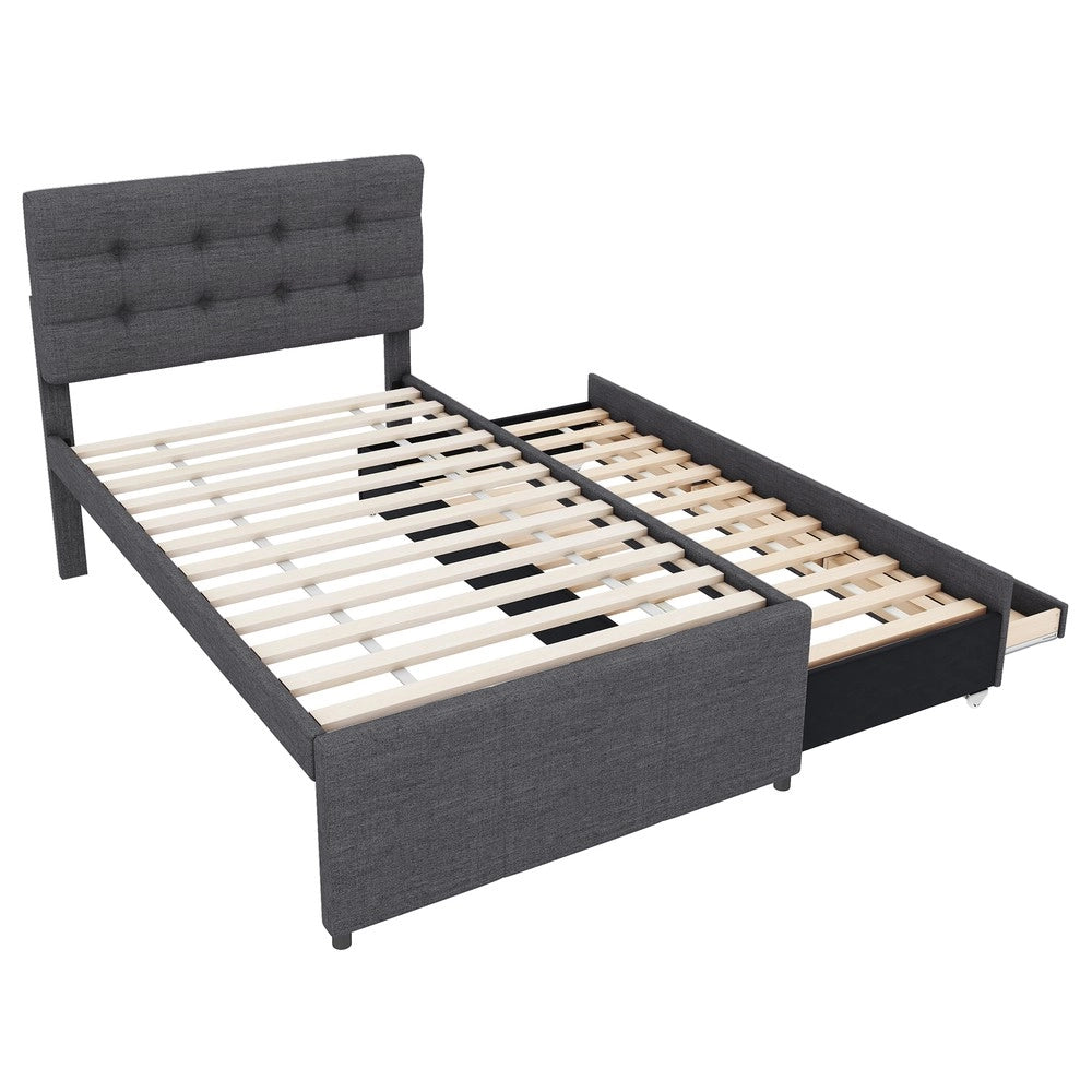 Letto imbottito con cassetti e testiera regolabile ¨C Minimal ¨C Grigio 90x200 cm