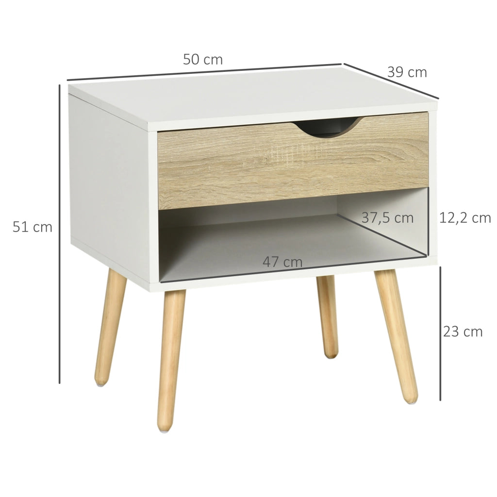 Comodino con cassetto ¨C zephmum ¨C bianco e legno 50x39x51 cm