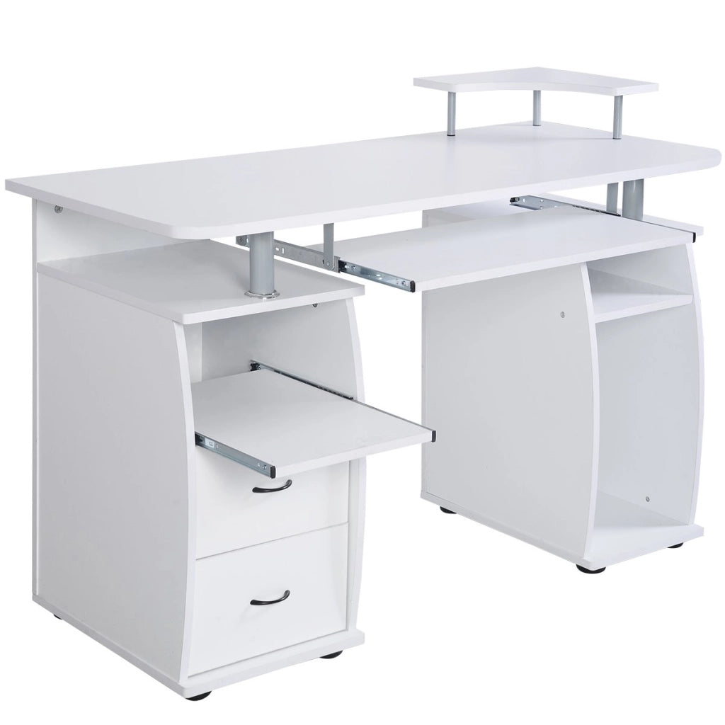 Scrivania da Computer, Scrivania con Cassettiera e Porta Hardware,120 x 55 x 85 cm (Bianco)