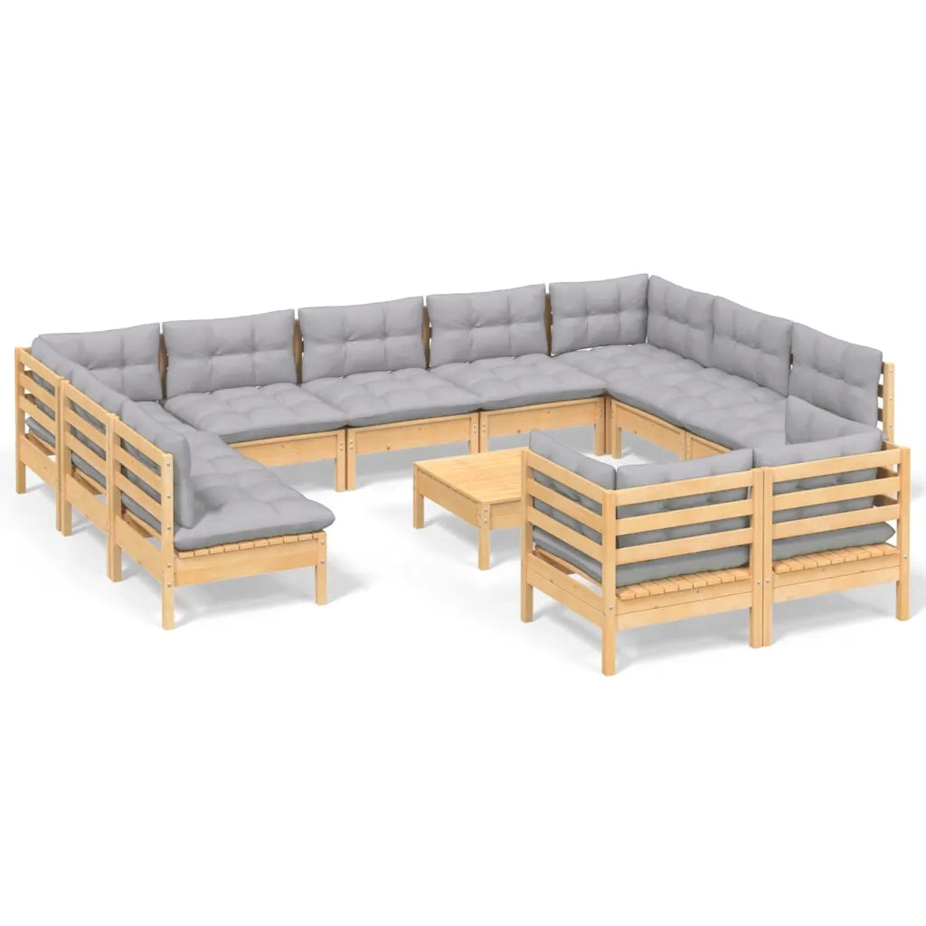Set Divani da Giardino 12 pz con Cuscini Grigi Massello di Pino cod mxl 42633