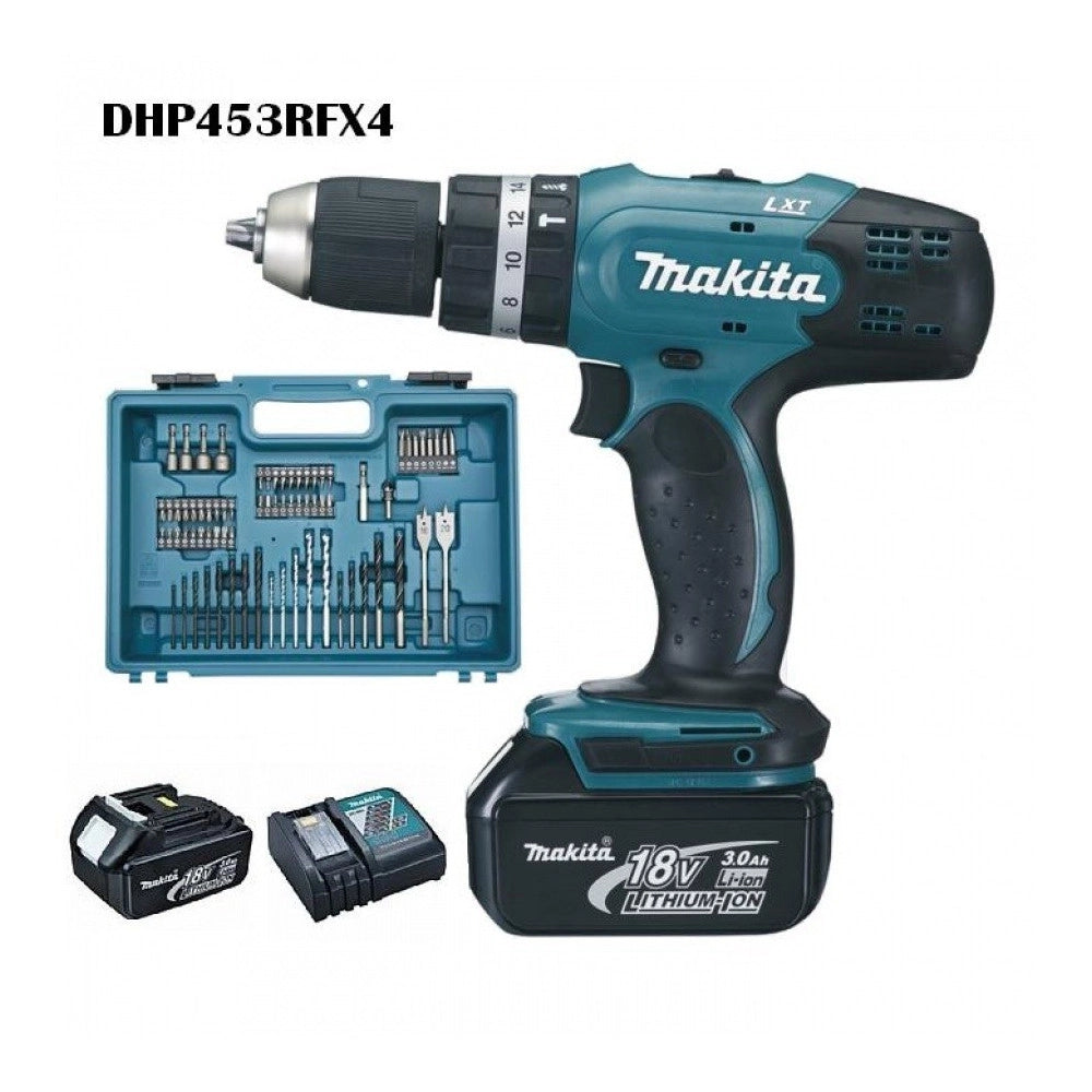 Trade Shop - Trapano Avvitatore Con Percussione Makita Dhp453rfx4 Con 74 Accessori -