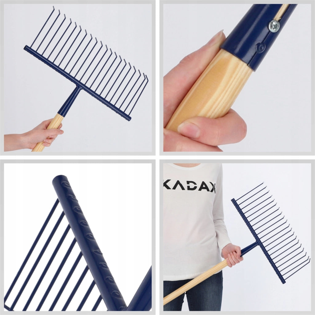 Rastrello per foglie KADAX con manico in legno, 170 cm, universale.