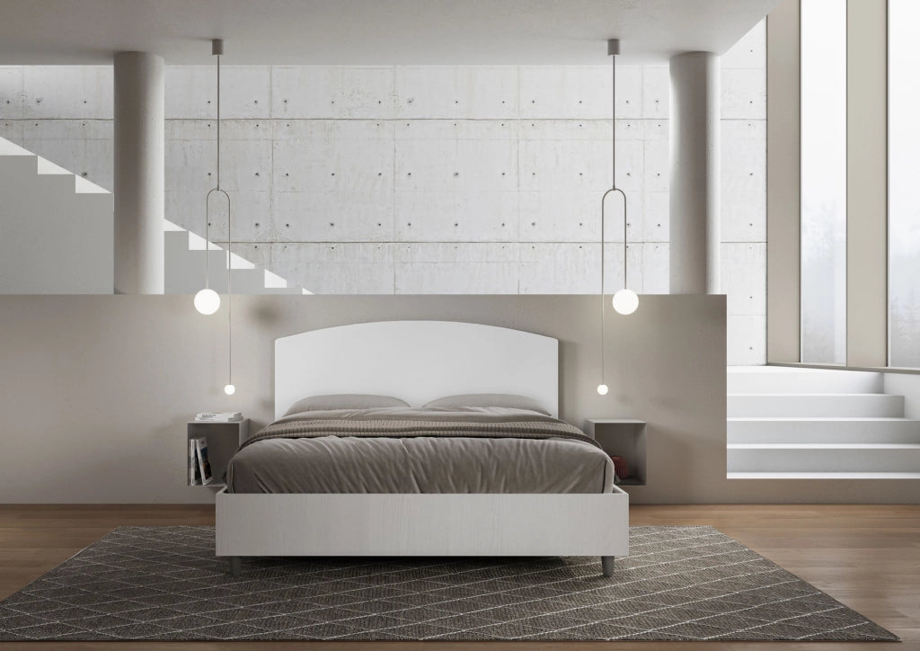 Letto Matrimoniale 160x190 cm con Rete e Contenitore Alzata Comoda Struttura Bianco Frassico e Testata in Similpelle
