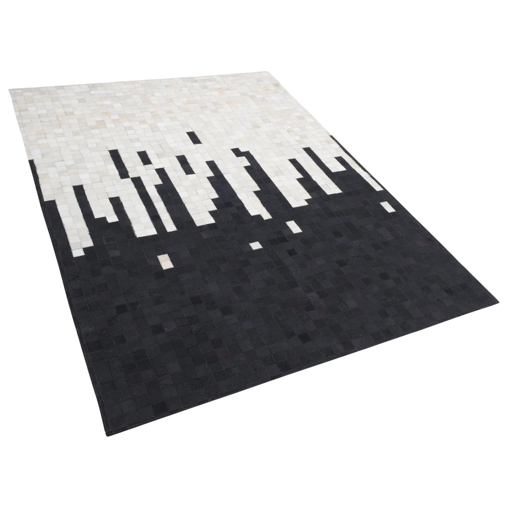 Tappeto tappetino Pelle Bovina Nera e Bianca 160 x 230 cm Rettangolare Motivo Geometrico Astratto Fatto a mano