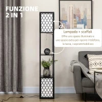 Lampada da Terra a Colonna in MDF e Plastica con 2 Ripiani, per Soggiorno, Studio e Camera da Letto, 26x26x156 cm