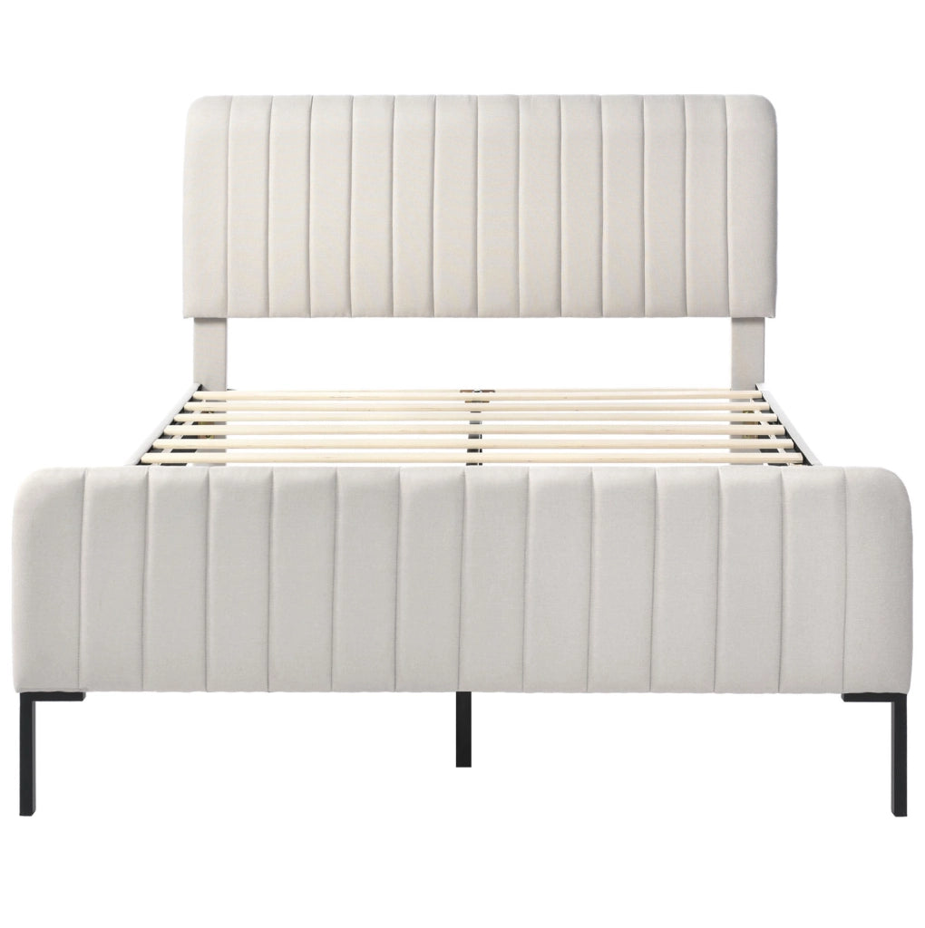 Letto imbottito 160x200 cm grigio-beige con testiera regolabile