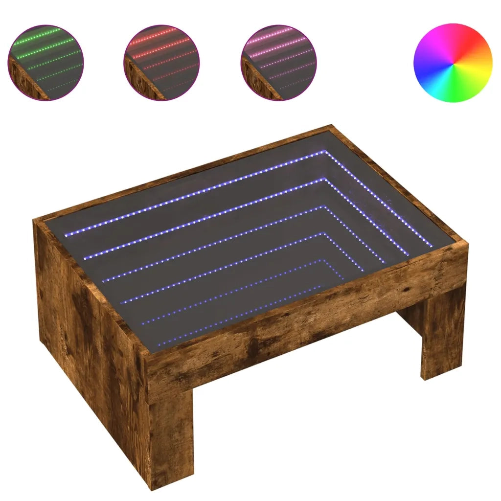 Tavolino da salotto | Tavolino da caff¨¨ | Tavolino da Soggiorno con LED Infinity Rovere Fumo 70x50x30 cm