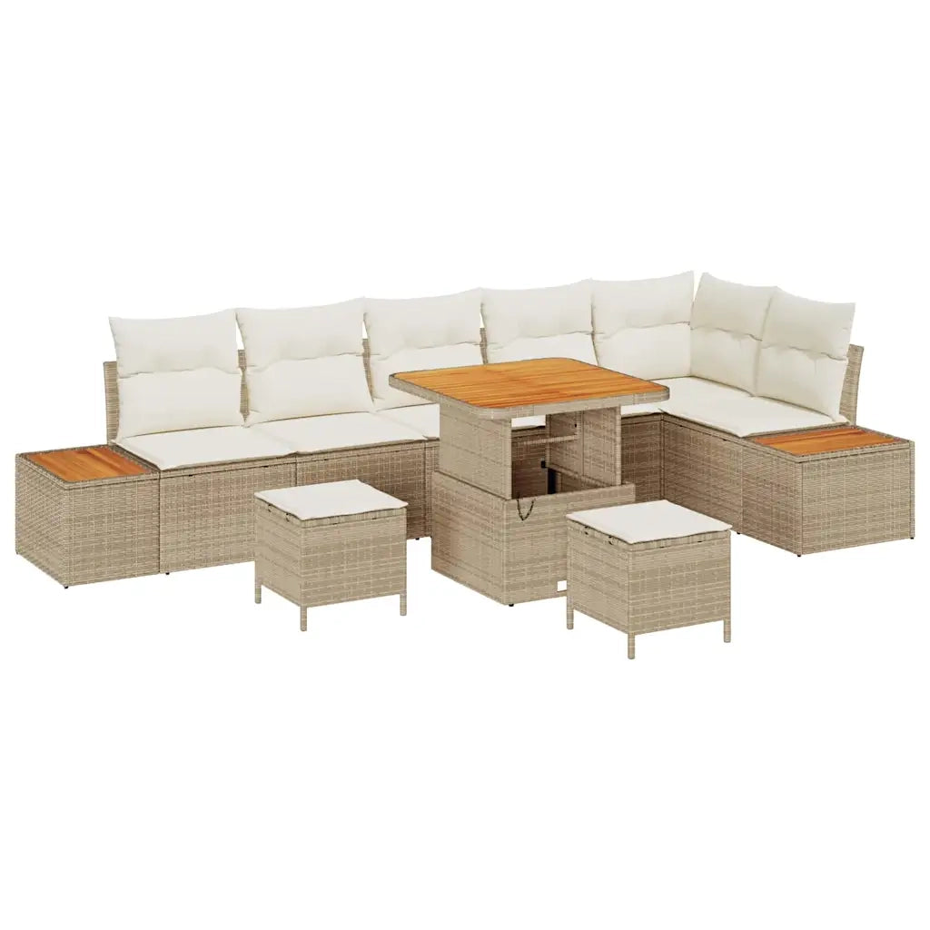 Set Divano da Giardino 9 pcs Beige polyrattan