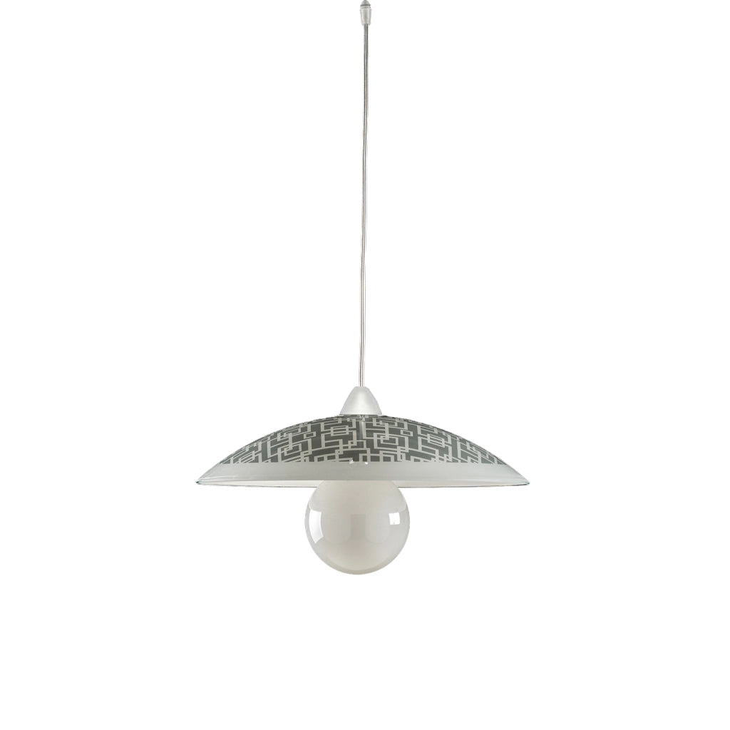 Sospensione Diam.40 cm 1 Luce Plastica Vetro Serigrafato Bianco e Grigio Serie Dodo