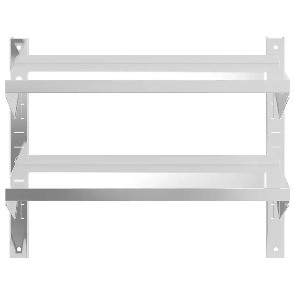 Mensola a Muro 2 Ripiani 75x23,5x60cm Argento in Acciaio Inox
