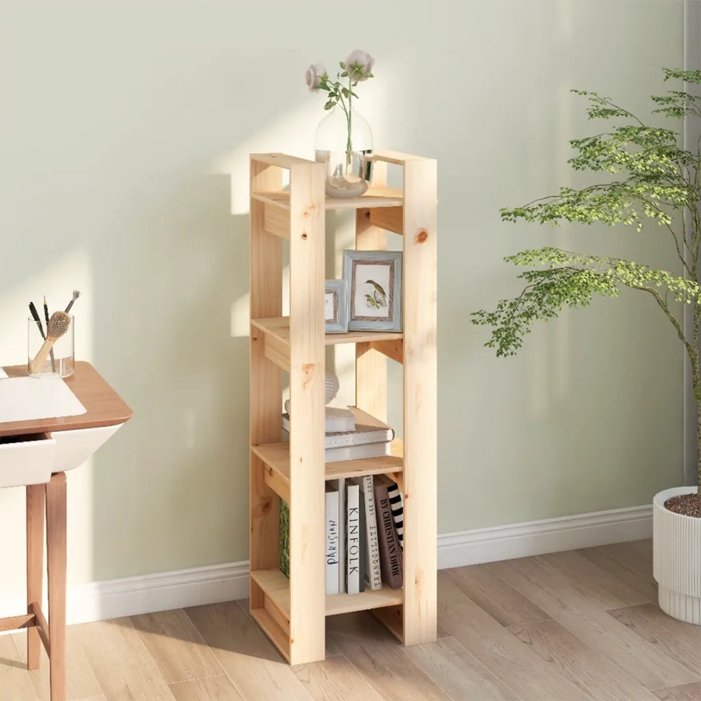 Libreria Divisorio-Scaffale per Libri-Mobile di Stoccaggio 41x35x125 cm in Legno Massello di Pino