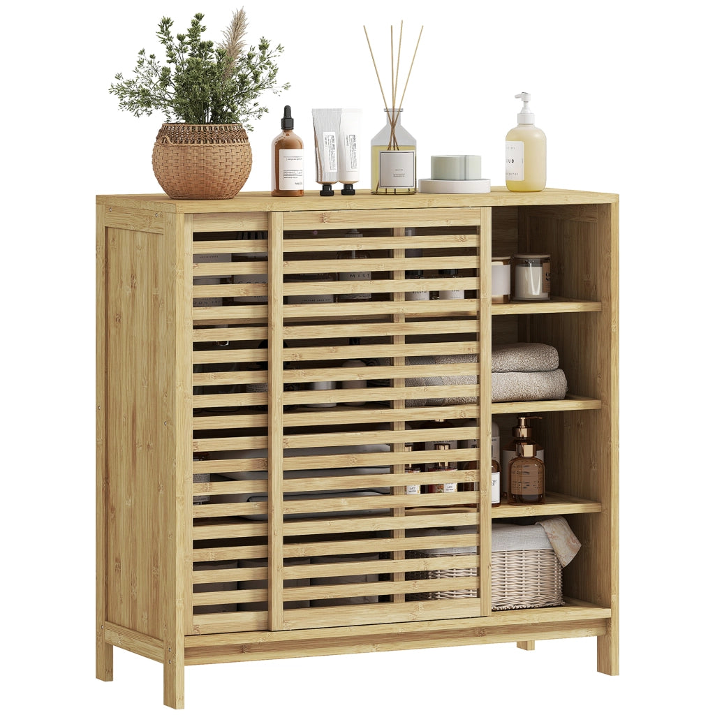 Armadietto Bagno in Bamb¨´ con Ante Scorrevoli 4 Ripiani ¨C Zephmum ¨C 80x34x80 cm Naturale