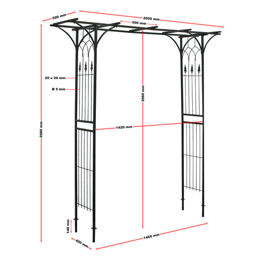 Arco da giardino per rose e piante rampicanti 205x50x208cm acciaio nero