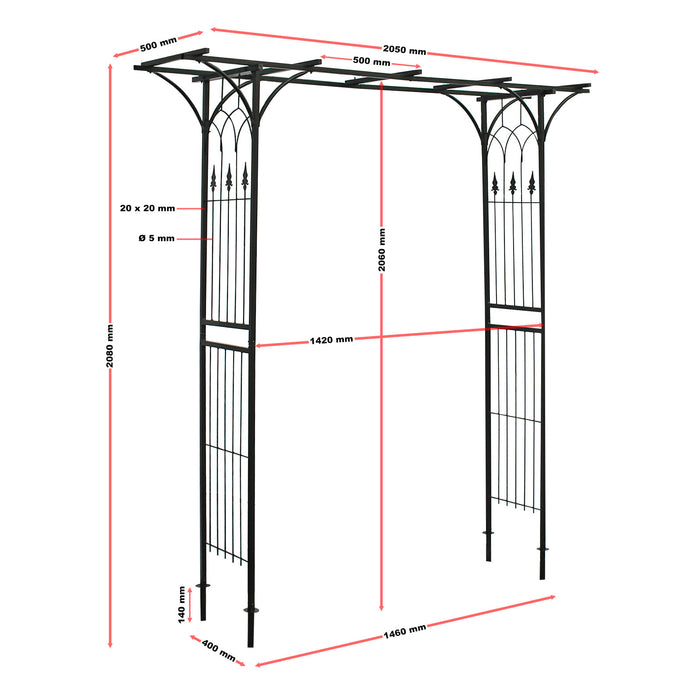 Arco da giardino per rose e piante rampicanti 205x50x208cm acciaio nero