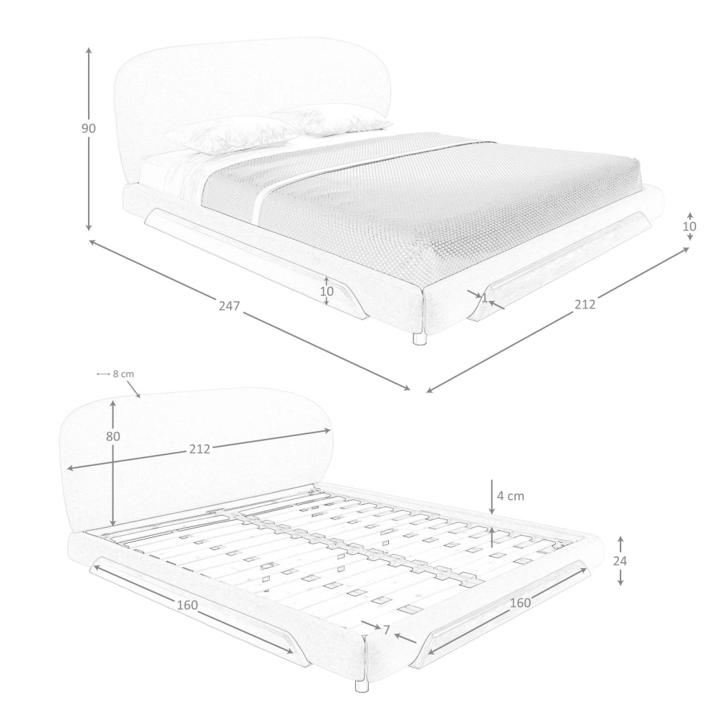 Letto in tessuto grigio chiaro