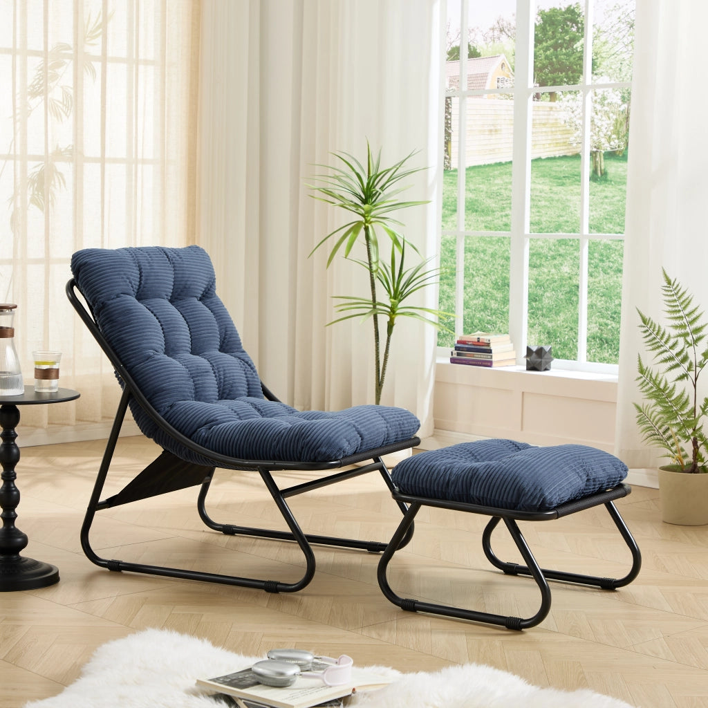 POLTRONA Reclinabile con poggiapiedi 65x78x86 cm acciaio Blu navy