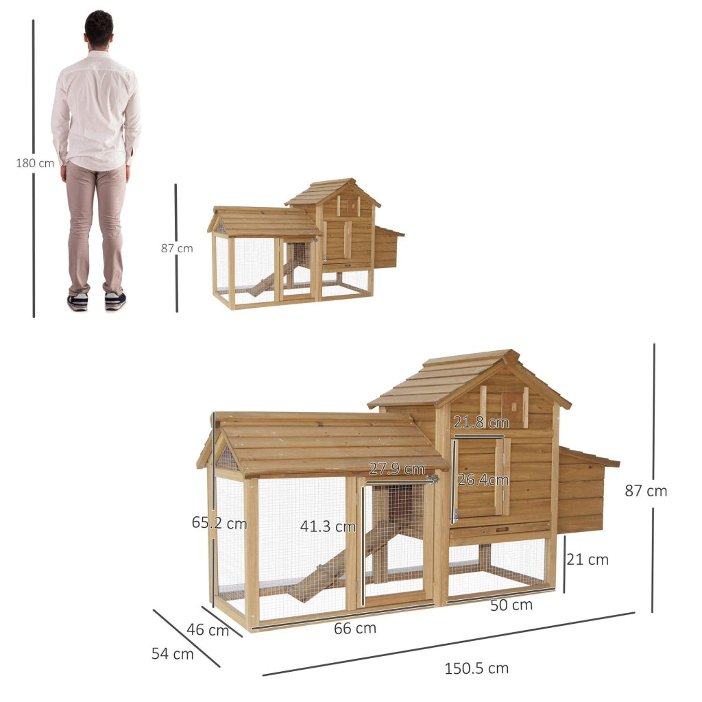 Pollaio da Giardino per 2 Galline 150,5x54x87 cm in Legno