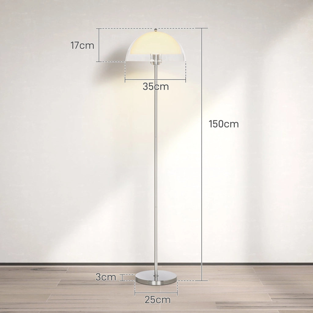 Piantana da Interno Lampada da Terra Paralume Doppio E27 Metallo e Acrilico 35x150 cm Bianco