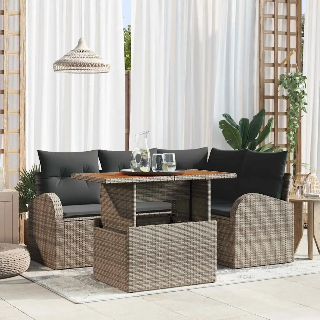Set Divano da Giardino 5 pcs Grigio Poly Rattan 3358316