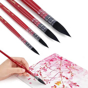 Set di Pennelli Acquerello - 4 Pezzi di Pennelli per Artisti, Adulti e Appassionati - Pennelli Puntuti, Rotondi e a Spazzola per Pittura Acquerello